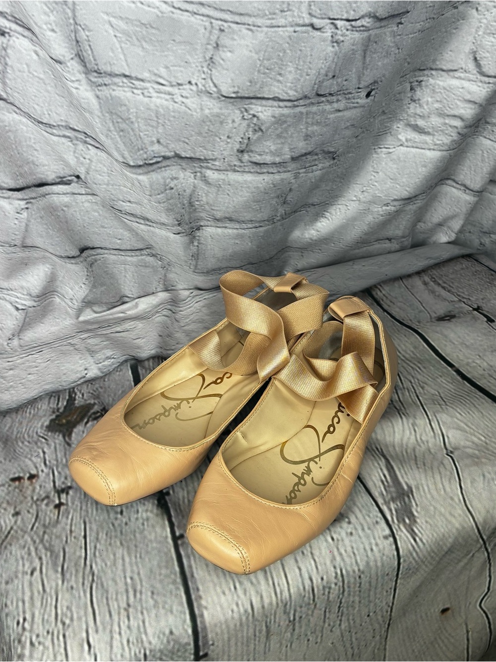 Coquette Balletcore Natural Pink Nude Leather Ballet Pointe Square Toe Flats 5.5